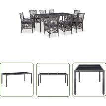 Hommoo - The Living Store Ensemble à manger d'extérieur 9 pcs Résine tressée Gris - Ensemble Salon De Jardin - Meubles De Jardin - Table Et Chaises