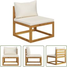 The Living Store Modular-Mittelsofa mit Cremeweißen Kissen Akazie Massivholz - Gartensofa - Holzsessel - Outdoor Möbel - Lounge Set - Gartenlounge