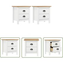 The Living Store Nachttisch Hill 2 Stk. Weiß 46x35x49,5 cm Massivholz Kiefer - Moderner Nachttisch - Holzmöbel - Nachtkästchen - Schubladenschrank