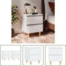 The Living Store Nachttische 2 Stk. mit Kiefernholz-Beinen Hochglanz-Weiß - Nachttisch - Schreibtischlampe - Wohnzimmer Deko - Skandinavisches Design