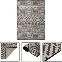 The Living Store Outdoor-teppich Flachgewebe 120x170 Cm Schwarz Gestreift - Außenbereich - Terrassenüberdachung - Balkon - Gartendekoration - 