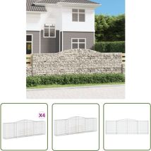 The Living Store Paniers à gabions arqués 4 pcs 400x50x120/140 cm Fer galvanisé - Panier Gabion - Mur Gabion - Clôture Gabion - Décoration Jardin