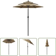 The Living Store Parasol de jardin à 3 niveaux avec mât en aluminium taupe 2 m - Parasol De Jardin - Parasol Extérieur - Parasol Taupe - Parasol 3