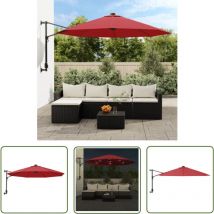The Living Store Parasol mural avec LED rouge vif 290 cm - Parasol Mural - Parasol Extérieur - Parasol Décoratif - Éclairage Led - Parasol Pliable