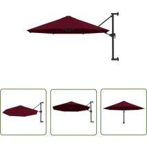 The Living Store Parasol mural avec mât en métal 300 cm Bordeaux - Parasol Mural - Parasol Extérieur - Parasol Jardin - Parasol Rouge - Parasol