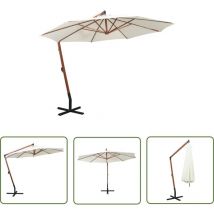 The Living Store - Parasol suspendu avec poteau en bois 350 cm blanc - Parasol Suspendu - Parasol De Jardin - Parasol En Bois - Parasol Rectangulaire
