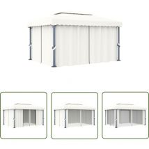The Living Store Pavillon mit Vorhang 4x3 m Cremeweiß Aluminium - Gartenzelt - Partyzelt - Pavillon - Outdoor Möbel - Sommergarten