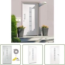 The Living Store Porte d'entrée Aluminium et pvc Blanc 110x210 cm - Portes D'entrée - Porte Blanche - Porte Aluminium - Porte Pvc - Porte Sécurisée