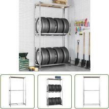 The Living Store - Porte-pneus à 2 niveaux Argenté 110x40x180 cm Acier - Support Pneu - Étagère Pneu - Rangement Pneu - Stockage Pneu - Meuble Atelier
