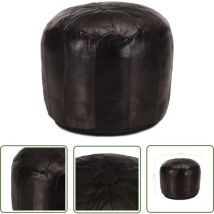 The Living Store - Pouf 40 x 35 cm Noir Cuir véritable de chèvre - Pouf En Cuir - Pouf Design - Pouf Moderne - Pouf Vintage - Pouf Confort