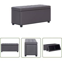 The Living Store - Pouf de rangement 87,5 cm Gris Similicuir - Pouf De Rangement - Pouf Coffre - Banc Avec Rangement - Meuble Multifonction