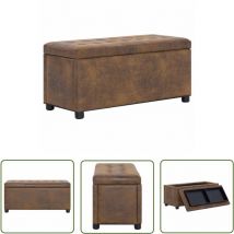 The Living Store - Pouf de rangement 87,5 cm Marron Similicuir daim - Pouf De Rangement - Pouf Design - Pouf Coffre - Meuble De Rangement - Assise
