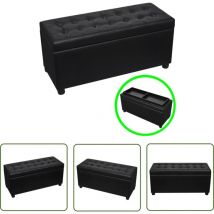 The Living Store - Pouf de rangement Cuir synthétique Noir - Pouf De Rangement - Ottoman - Meuble De Salon - Banc Coffre - Rangement Décoratif
