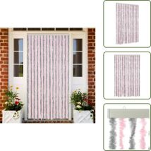 Rideau anti-mouches gris argenté et rose 118x220 cm chenille - Rideau Anti-moustique - Rideau Insecte - Protection Contre Les Insectes - Intimité