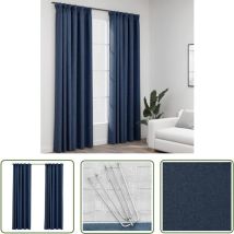 The Living Store Rideaux occultants aspect lin avec crochets 2pcs Bleu 140x245cm - Rideaux Occultants - Rideaux Bleus - Rideaux Lin - Décoration