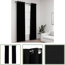 The Living Store Rideaux occultants Aspect lin avec œillets 2 pcs Noir 140x225cm - Rideaux Occultants - Rideaux Lin - Rideaux Noirs - Décoration