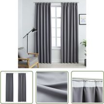Rideaux occultants avec crochets 2 pcs Gris 140x175 cm - Rideaux Occultants - Rideaux Gris - Rideaux Pour Salon - Rideaux Pour Chambre - Rideaux