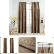 Devenirriche - The Living Store Rideaux occultants avec crochets 2 pcs Velours Beige 140x225 cm - Rideaux Velours - Rideaux Occultants - Rideaux