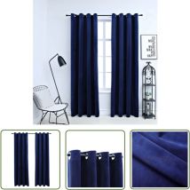 The Living Store - Rideaux occultants et anneaux 2pcs Velours Bleu foncé 140x175cm - Rideaux Velours - Rideaux Bleus - Rideaux Occultants