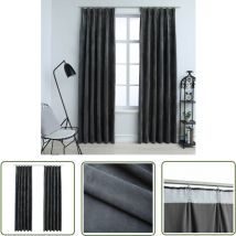 The Living Store Rideaux occultants et crochet 2pcs Velours Anthracite 140x175cm - Rideaux Velours - Rideaux Occultants - Rideaux Anthracite