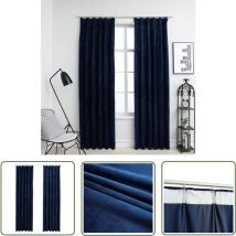 Rideaux occultants et crochet 2pcs Velours Bleu foncé 140x225cm - Rideaux Velours - Rideaux Bleus - Rideaux Occultants - Décoration Intérieure
