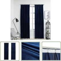 The Living Store - Rideaux occultants et crochet 2pcs Velours Bleu foncé 140x245cm - Rideaux Velours - Rideaux Bleus - Rideaux Occultants