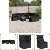 The Living Store - Salon de jardin 10 pcs avec coussins noir résine tressée - Canapé Jardin - Salon De Jardin - Set De Jardin - Mobilier Extérieur