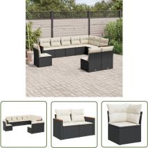 The Living Store Salon de jardin 10 pcs avec coussins noir résine tressée - Salon De Jardin - Mobilier Extérieur - Salon D'extérieur - Set De Salon