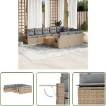 The Living Store - Salon de jardin 11 pcs avec coussins beige résine tressée - Canapé Jardin - Salon De Jardin - Set De Jardin - Meuble Extérieur