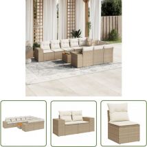 The Living Store Salon de jardin 11 pcs avec coussins beige résine tressée - Ensemble Salon De Jardin - Salon Extérieur - Meuble De Jardin - Mobilier