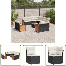 The Living Store - Salon de jardin 12 pcs avec coussins noir résine tressée - Ensemble Salon De Jardin - Mobilier Extérieur - Jardin Design - Meubles