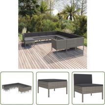 Abcrital - The Living Store Salon de jardin 12 pcs avec coussins Résine tressée Gris - Salon De Jardin - Mobilier De Jardin - Set De Jardin - Meubles
