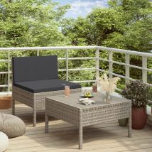Hommoo - inlife Salon de jardin 2 pcs avec coussins Résine tressée Gris