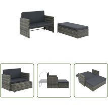 The Living Store - Salon de jardin 2 pcs avec coussins Résine tressée Gris - Canapé De Jardin - Salon De Jardin - Meubles De Jardin - Mobilier