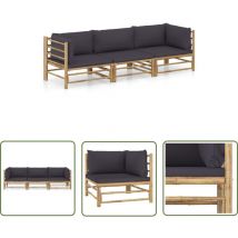 Maison Exclusive - The Living Store Salon de jardin 3 pcs avec coussins gris foncé bambou - Salon De Jardin - Mobilier De Jardin - Set De Salon