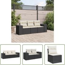 The Living Store - Salon de jardin 3 pcs avec coussins noir résine tressée - Canapé De Jardin - Salon De Jardin - Meuble De Jardin - Ensemble De