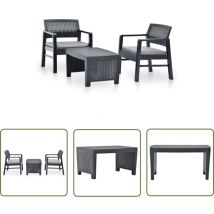 The Living Store - Salon de jardin 3 pcs Plastique Anthracite - Meubles De Jardin - Salon De Jardin - Meubles D'extérieur - Set De Jardin - Table De