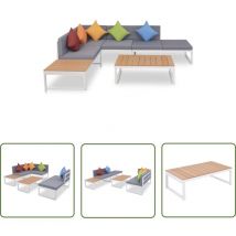 The Living Store - Salon de jardin 4 pcs avec coussins Aluminium et wpc - Canapé D'angle - Salon De Jardin - Meubles De Jardin - Mobilier De Jardin