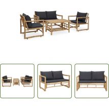 The Living Store - Salon de jardin 4 pcs avec coussins Bambou - Ensemble Salon De Jardin - Mobilier De Jardin - Salon De Jardin En Bambou - Meubles
