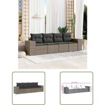 The Living Store - Salon de jardin 4 pcs avec coussins gris résine tressée - Salon De Jardin - Meuble De Jardin - Mobilier Extérieur - Résine Tressée