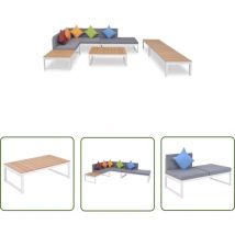 The Living Store - Salon de jardin 5 pcs avec coussins Aluminium et wpc - Salon De Jardin - Meubles De Jardin - Ensemble Salon - Canapé D'angle