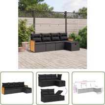 The Living Store - Salon de jardin 5 pcs avec coussins noir résine tressée - Ensemble Salon De Jardin - Mobilier Extérieur - Canapé Jardin - Résine