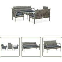 The Living Store - Salon de jardin 5 pcs avec coussins Résine tressée Gris - Salon De Jardin - Mobilier De Jardin - Ensemble De Salon - Canapé