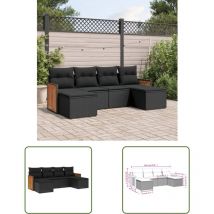 The Living Store - Salon de jardin 6 pcs avec coussins noir résine tressée - Ensemble Salon De Jardin - Salon De Jardin Extérieur - Meuble De Jardin