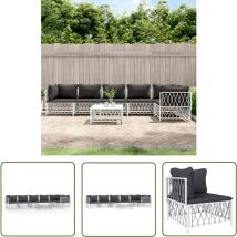 The Living Store - Salon de jardin 7 pcs avec coussins blanc acier - Salon De Jardin - Mobilier De Jardin - Set De Salon - Canapé D'extérieur
