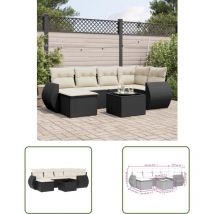 The Living Store - Salon de jardin 7 pcs avec coussins noir résine tressée - Ensemble Salon De Jardin - Mobilier De Jardin - Salon D'extérieur