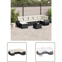 The Living Store - Salon de jardin 7 pcs avec coussins noir résine tressée - Ensemble Salon De Jardin - Mobilier Extérieur - Résine Tressée - Rotin
