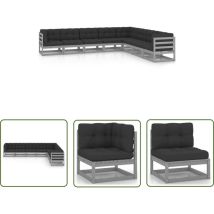 The Living Store - Salon de jardin 8 pcs avec coussins Gris Bois de pin massif - Salon De Jardin - Mobilier De Jardin - Meubles De Jardin - Set De