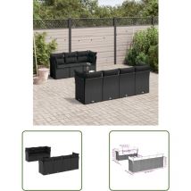 The Living Store Salon de jardin 8 pcs avec coussins noir résine tressée - Ensemble Salon De Jardin - Mobilier De Jardin - Canapé Jardin - Set Salon