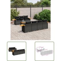The Living Store - Salon de jardin 8 pcs avec coussins noir résine tressée - Ensemble Salon De Jardin - Salon De Jardin Extérieur - Meuble De Jardin